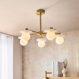 Endon Cerchio 5lt Semi Flush Warm Antique Brass, Alabaster Stone & Gloss White Glass