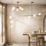 Endon Cerchio 5lt Semi Flush Warm Antique Brass, Alabaster Stone & Gloss White Glass