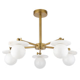Endon Cerchio 5lt Semi Flush Warm Antique Brass, Alabaster Stone & Gloss White Glass