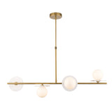 Endon Cerchio 4lt Linear Pendant Warm Antique Brass, Alabaster Stone & Gloss White Glass