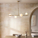Endon Cerchio 4lt Linear Pendant Warm Antique Brass, Alabaster Stone & Gloss White Glass