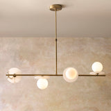 Endon Cerchio 4lt Linear Pendant Warm Antique Brass, Alabaster Stone & Gloss White Glass