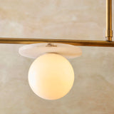 Endon Cerchio 4lt Linear Pendant Warm Antique Brass, Alabaster Stone & Gloss White Glass