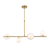 Endon Cerchio 4lt Linear Pendant Warm Antique Brass, Alabaster Stone & Gloss White Glass