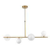 Endon Cerchio 4lt Linear Pendant Warm Antique Brass, Alabaster Stone & Gloss White Glass