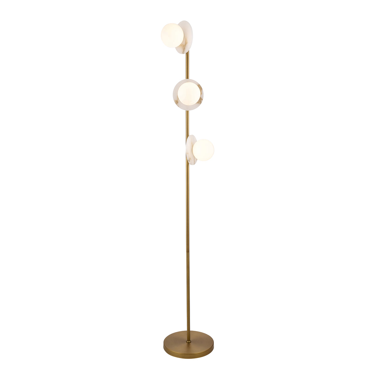 Endon Cerchio 3lt Floor Lamp Warm Antique Brass, Alabaster Stone & Gloss White Glass