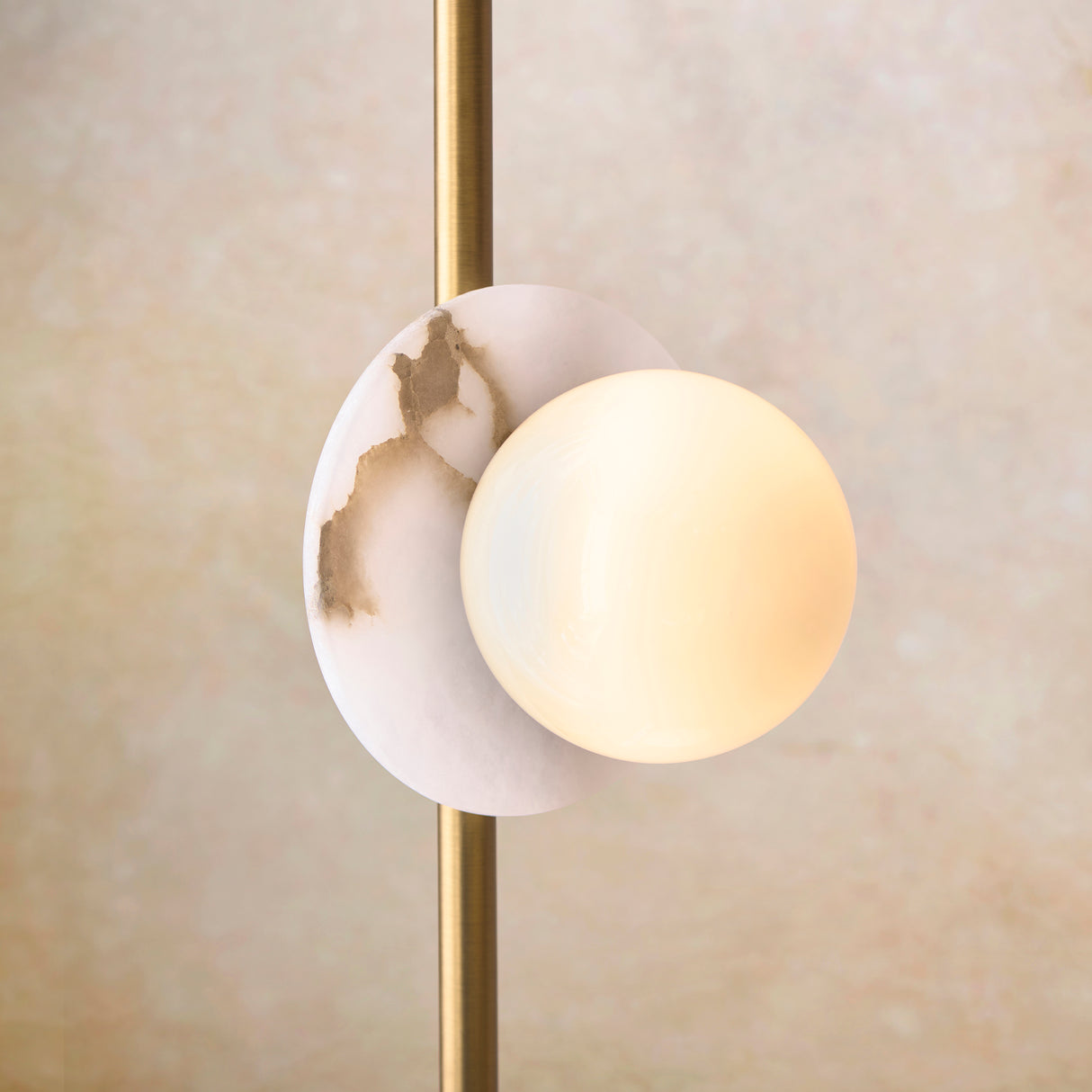 Endon Cerchio 3lt Floor Lamp Warm Antique Brass, Alabaster Stone & Gloss White Glass