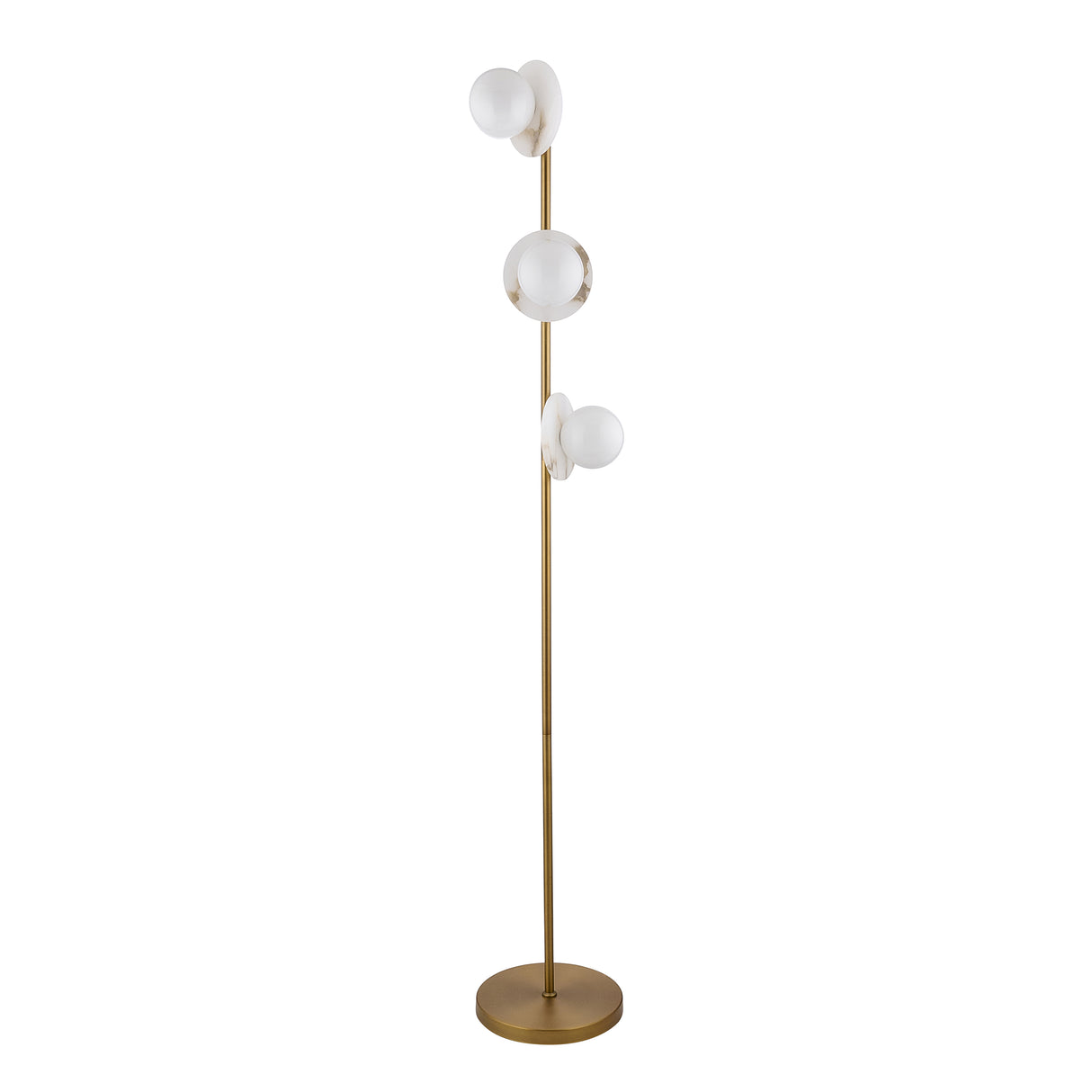 Endon Cerchio 3lt Floor Lamp Warm Antique Brass, Alabaster Stone & Gloss White Glass