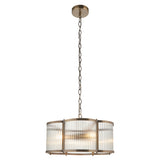 Endon Ridgeton Scallop 3lt Pendant Antique brass plate & clear ribbed glass
