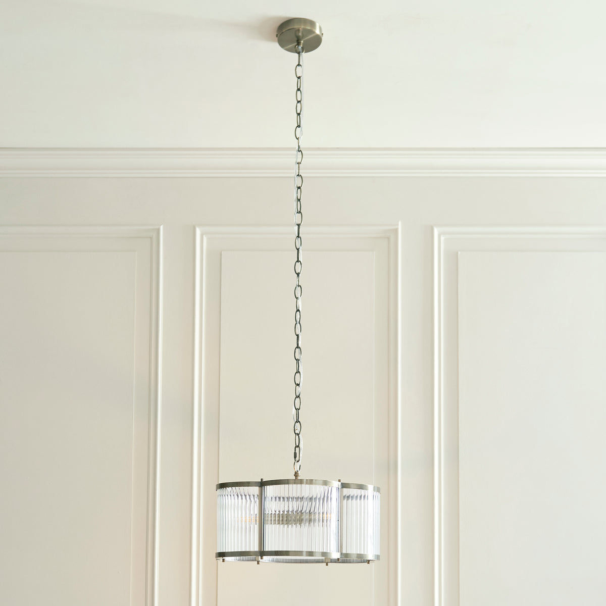 Endon Ridgeton Scallop 3lt Pendant Antique brass plate & clear ribbed glass