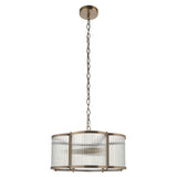 Endon Ridgeton Scallop 3lt Pendant Antique brass plate & clear ribbed glass
