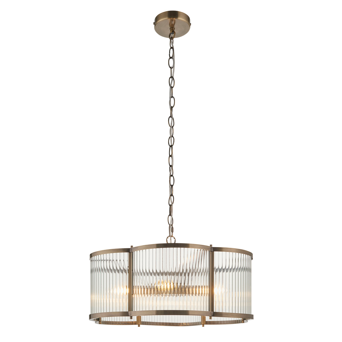 Endon Ridgeton Scallop 5lt Pendant Antique brass plate & clear ribbed glass