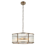 Endon Ridgeton Scallop 5lt Pendant Antique brass plate & clear ribbed glass