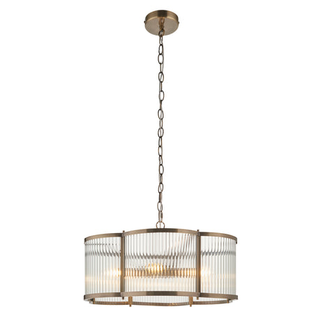 Endon Ridgeton Scallop 5lt Pendant Antique brass plate & clear ribbed glass