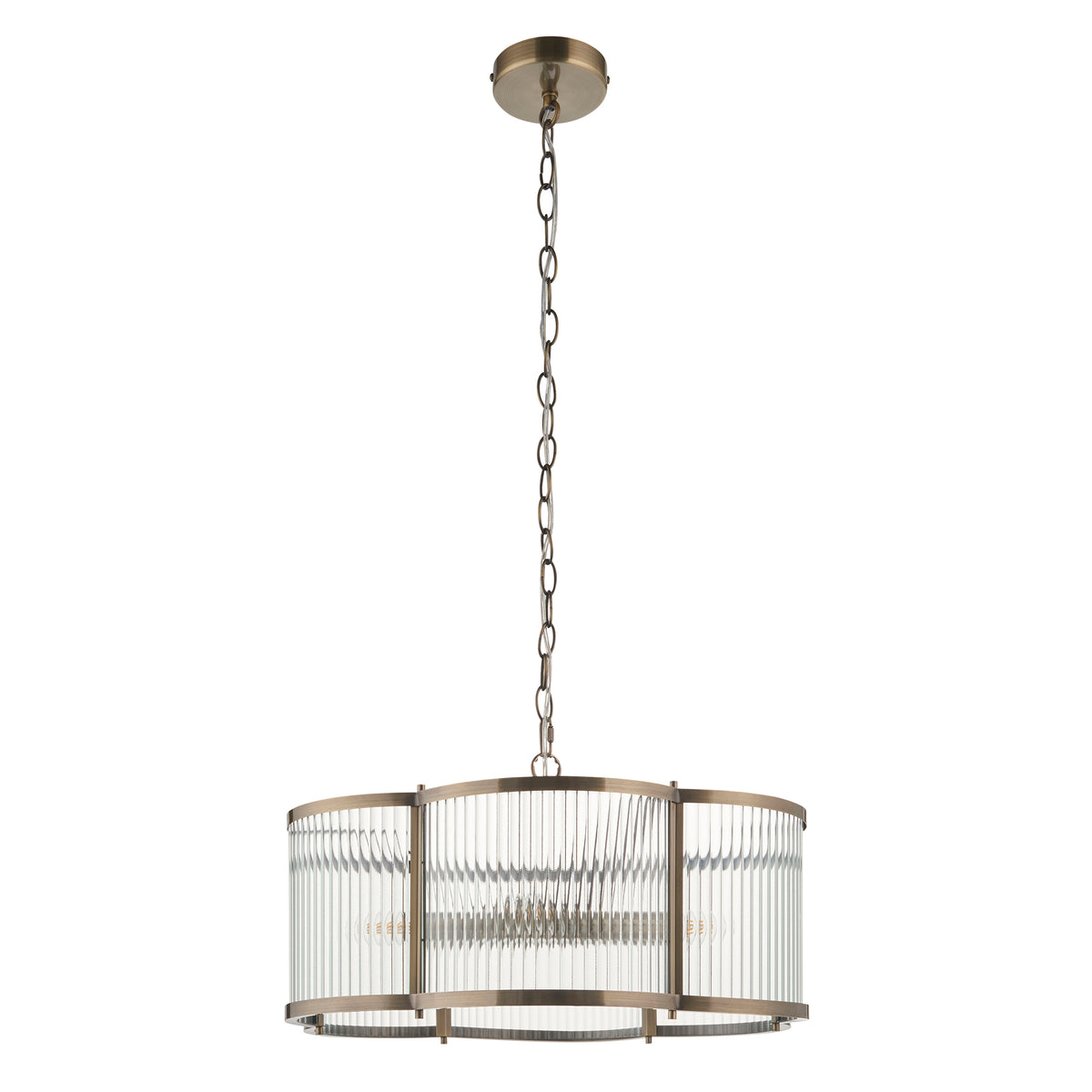 Endon Ridgeton Scallop 5lt Pendant Antique brass plate & clear ribbed glass