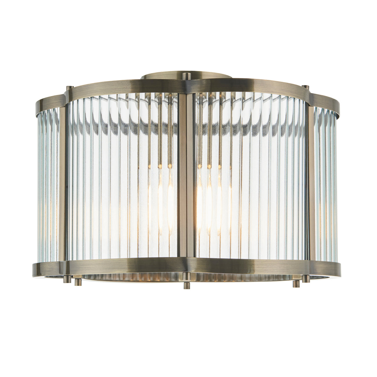 Endon Ridgeton Scallop Flush Antique brass plate & clear ribbed glass