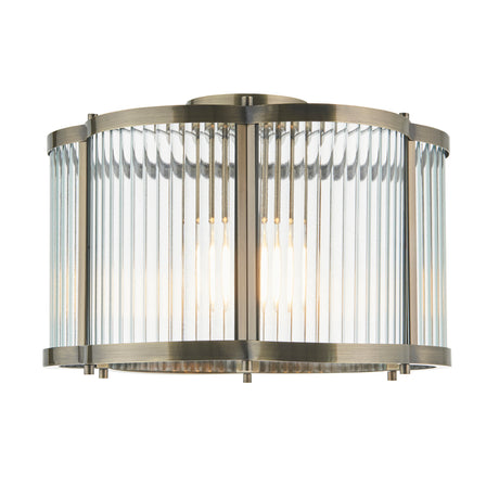 Endon Ridgeton Scallop Flush Antique brass plate & clear ribbed glass