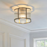 Endon Ridgeton Scallop Flush Antique brass plate & clear ribbed glass