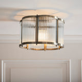 Endon Ridgeton Scallop Flush Antique brass plate & clear ribbed glass