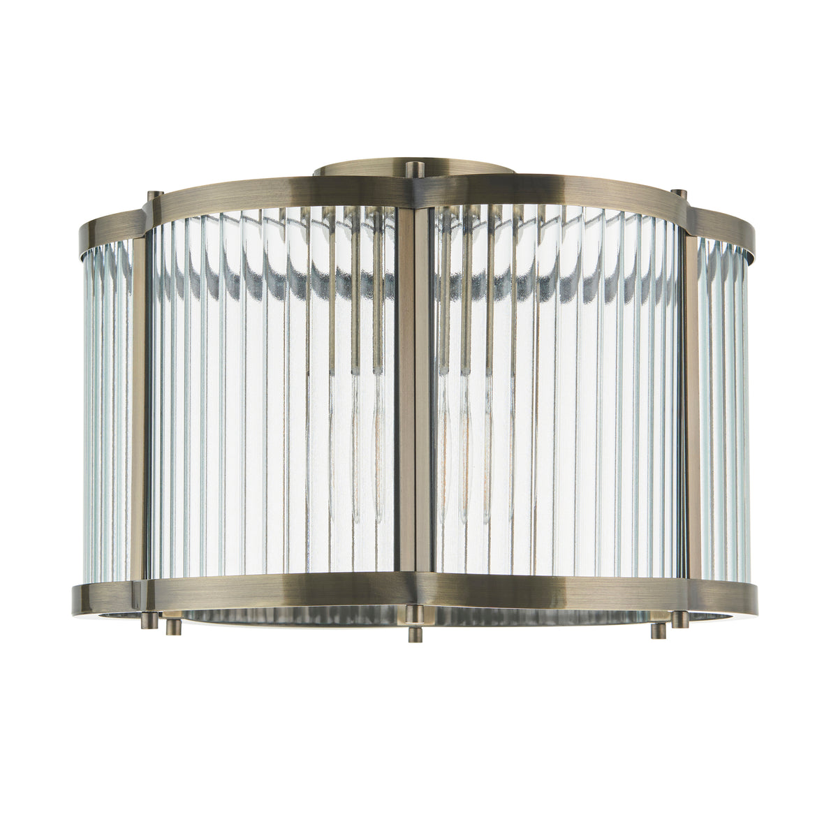 Endon Ridgeton Scallop Flush Antique brass plate & clear ribbed glass