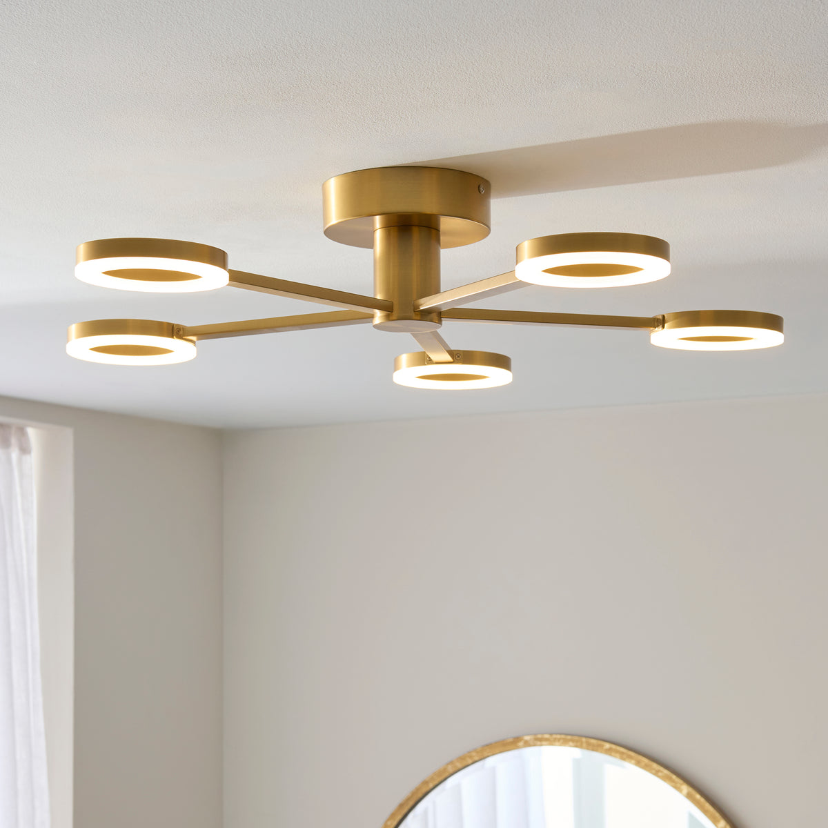 Endon Scout 5lt Semi Flush Warm brass plate & frosted pc