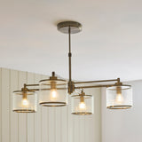 Endon Ridgeton 4lt Pendant Antique brass plate & clear ribbed glass