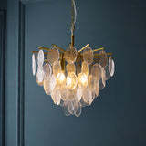 Endon Loretta 3lt Pendant Brushed aged brass plate & clear bubble glass