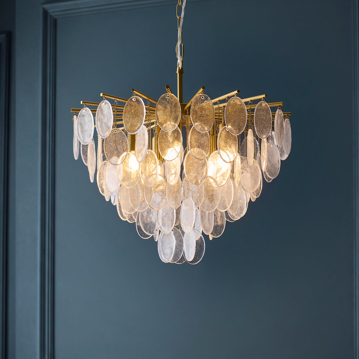 Endon Loretta 5lt Pendant Brushed aged brass plate & clear bubble glass