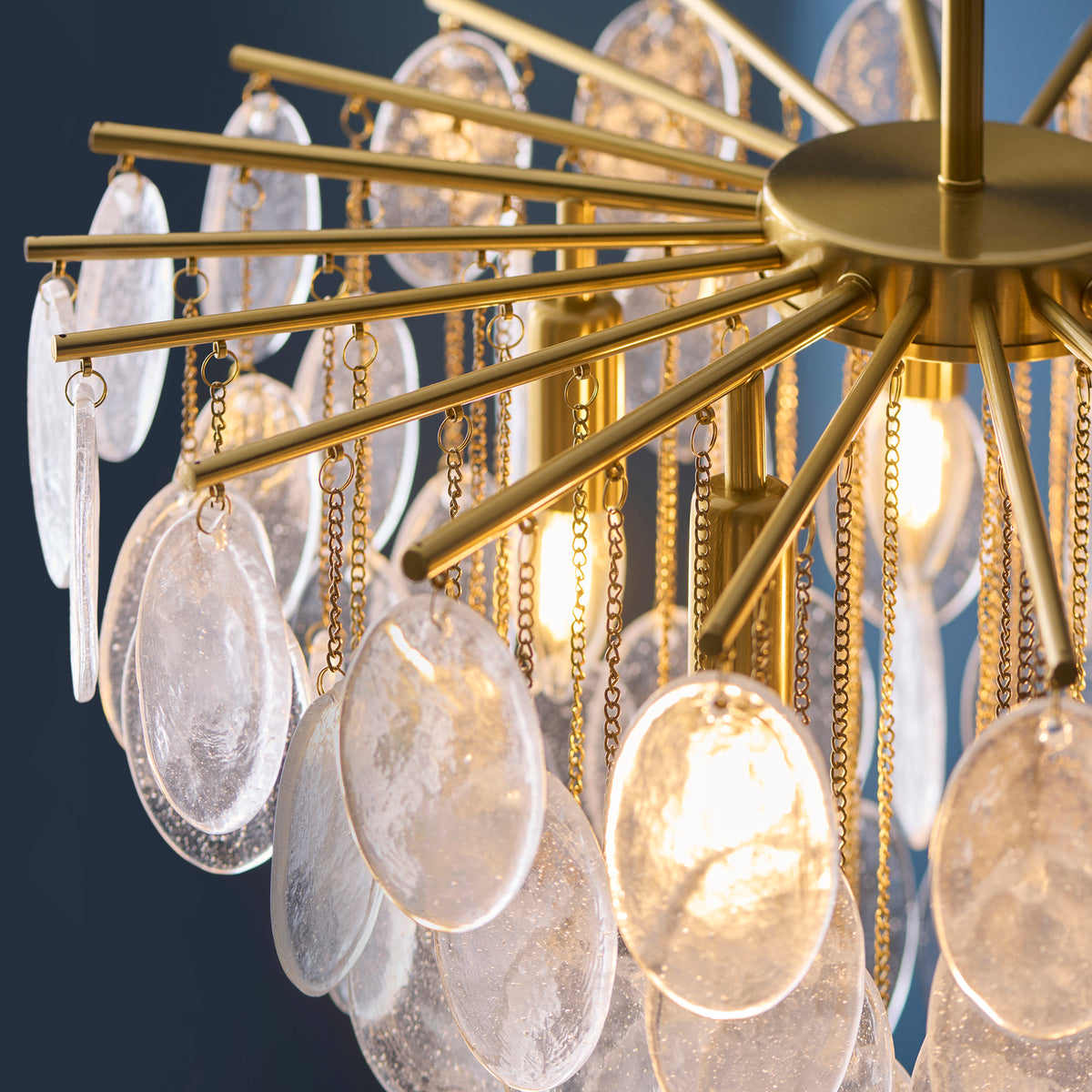 Endon Loretta 5lt Pendant Brushed aged brass plate & clear bubble glass