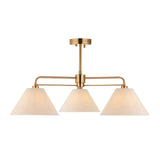 Endon Wallbridge 3lt Semi Flush Brushed aged brass plate & natural linen