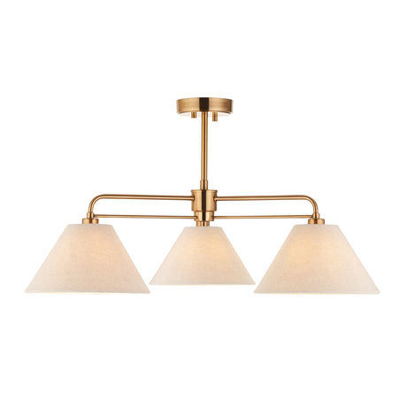 Endon Wallbridge 3lt Semi Flush Brushed aged brass plate & natural linen