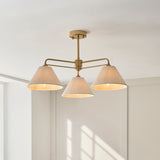 Endon Wallbridge 3lt Semi Flush Brushed aged brass plate & natural linen