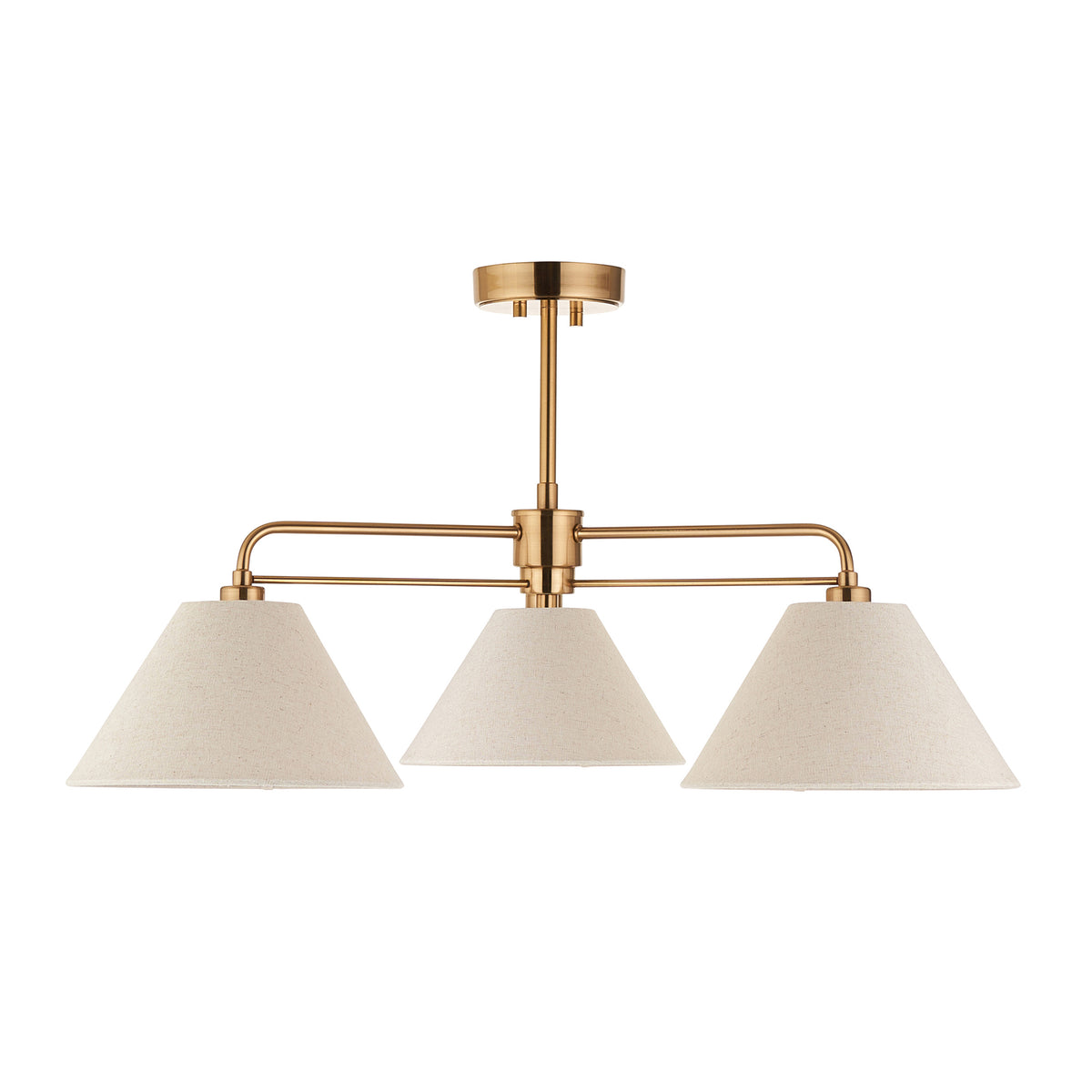 Endon Wallbridge 3lt Semi Flush Brushed aged brass plate & natural linen