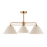 Endon Wallbridge 3lt Semi Flush Brushed aged brass plate & natural linen