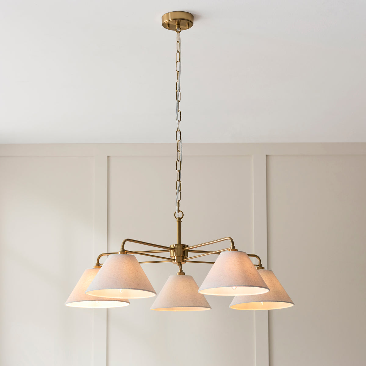 Endon Wallbridge 5lt Pendant Brushed aged brass plate & natural linen