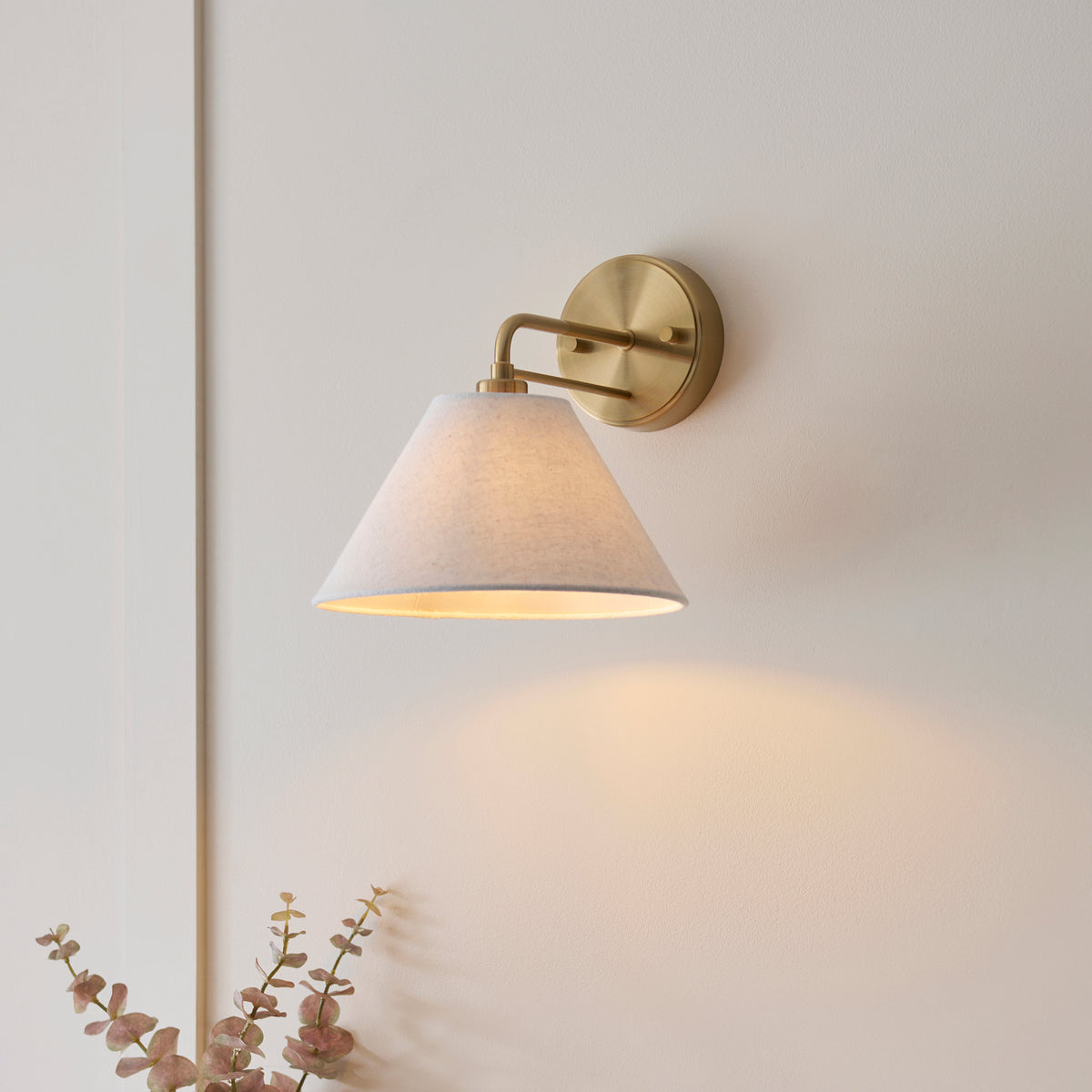 Endon Wallbridge Wall Brushed aged brass plate & natural linen