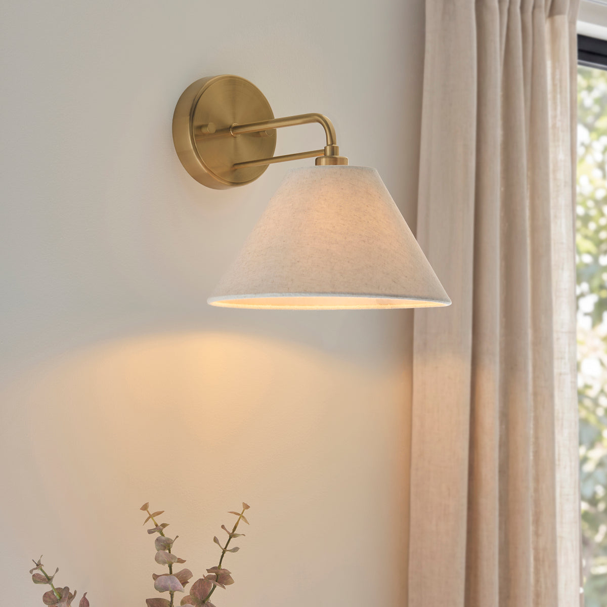 Endon Wallbridge Wall Brushed aged brass plate & natural linen