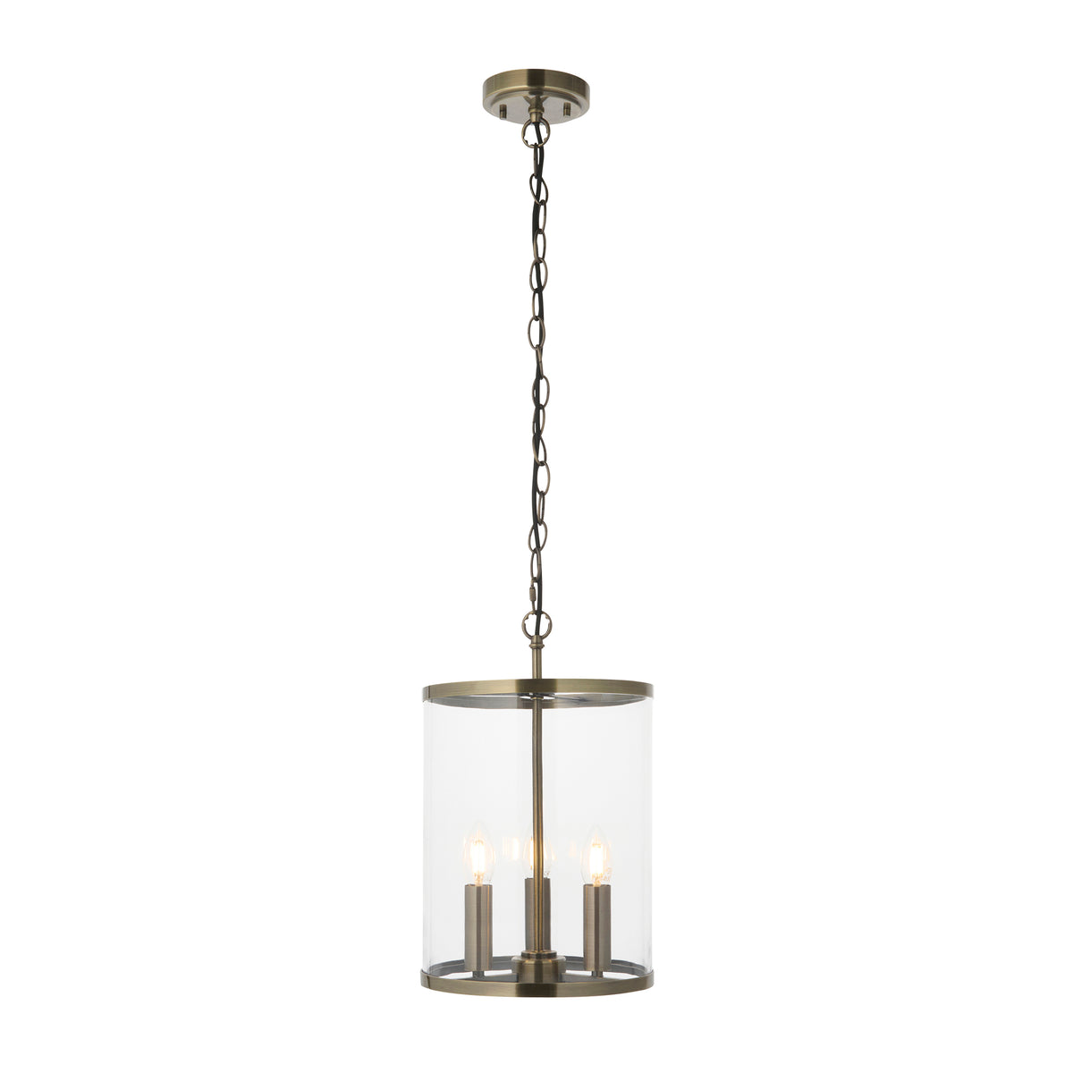 Endon Hebden 3lt Pendant Antique brass plate & clear glass