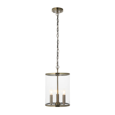 Endon Hebden 3lt Pendant Antique brass plate & clear glass