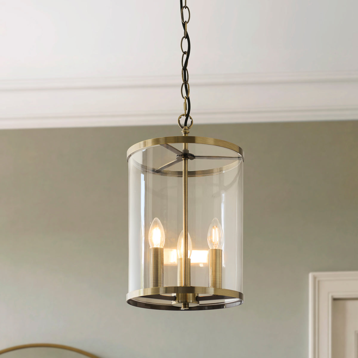 Endon Hebden 3lt Pendant Antique brass plate & clear glass