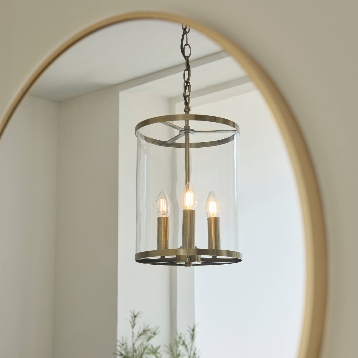 Endon Hebden 3lt Pendant Antique brass plate & clear glass