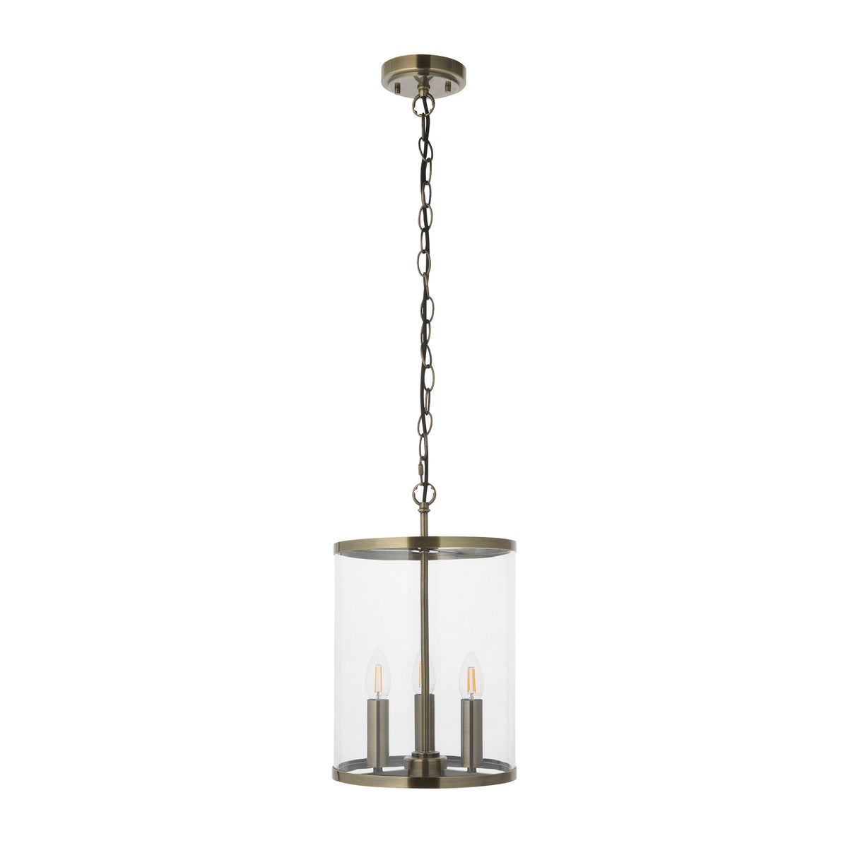 Endon Hebden 3lt Pendant Antique brass plate & clear glass