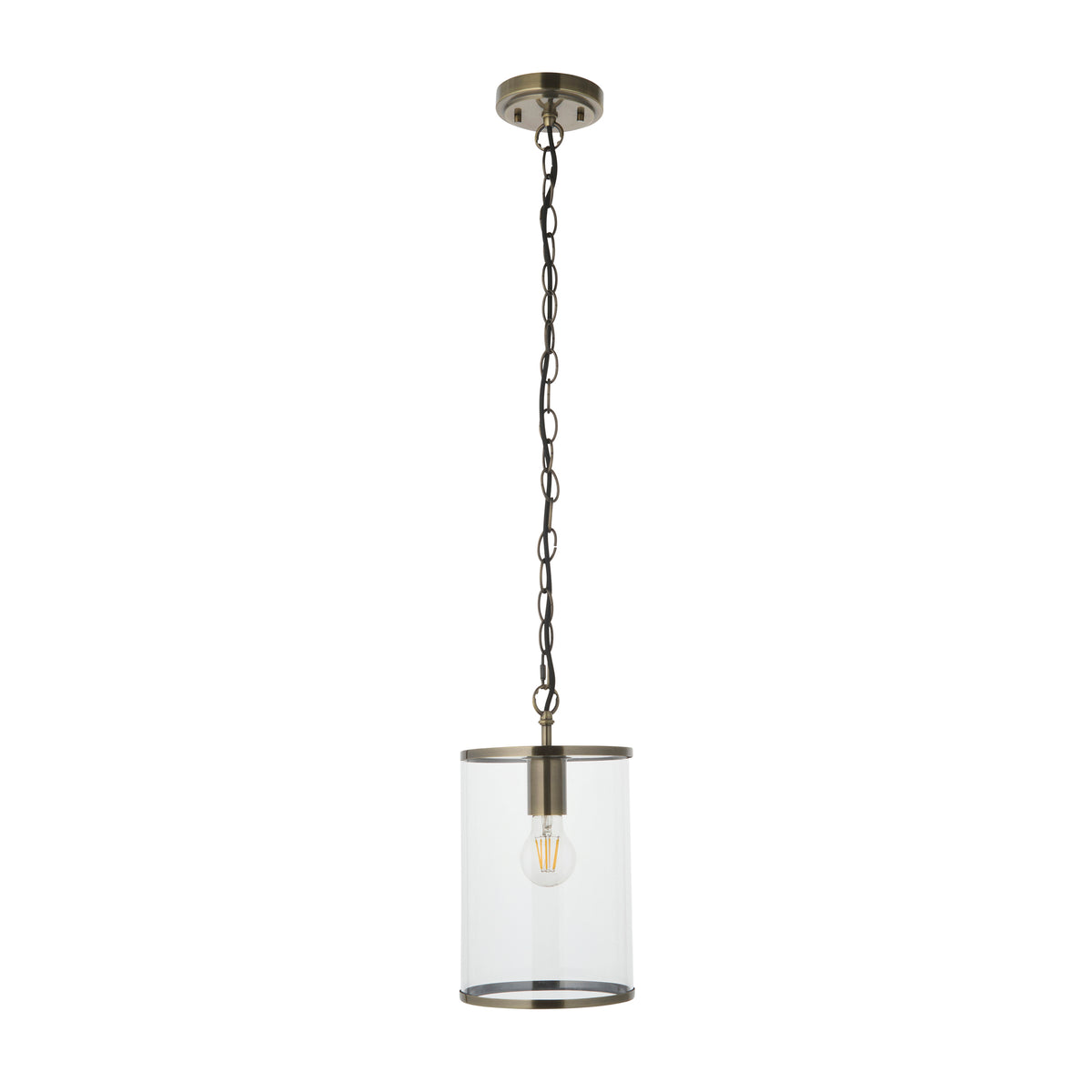 Endon Hebden Pendant Antique brass plate & clear glass