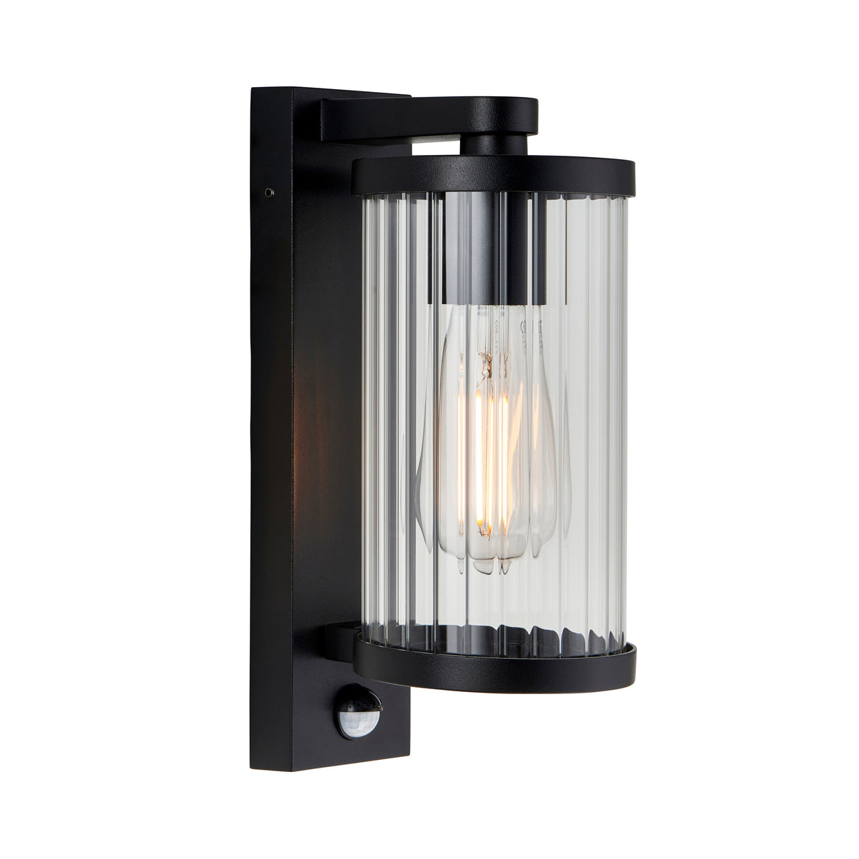 Endon Newcombe PIR Wall Matt black & clear ribbed glass