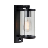 Endon Newcombe PIR Wall Matt black & clear ribbed glass