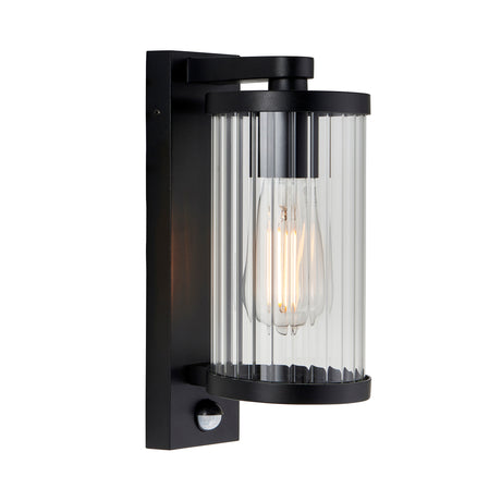 Endon Newcombe PIR Wall Matt black & clear ribbed glass