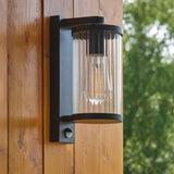 Endon Newcombe PIR Wall Matt black & clear ribbed glass