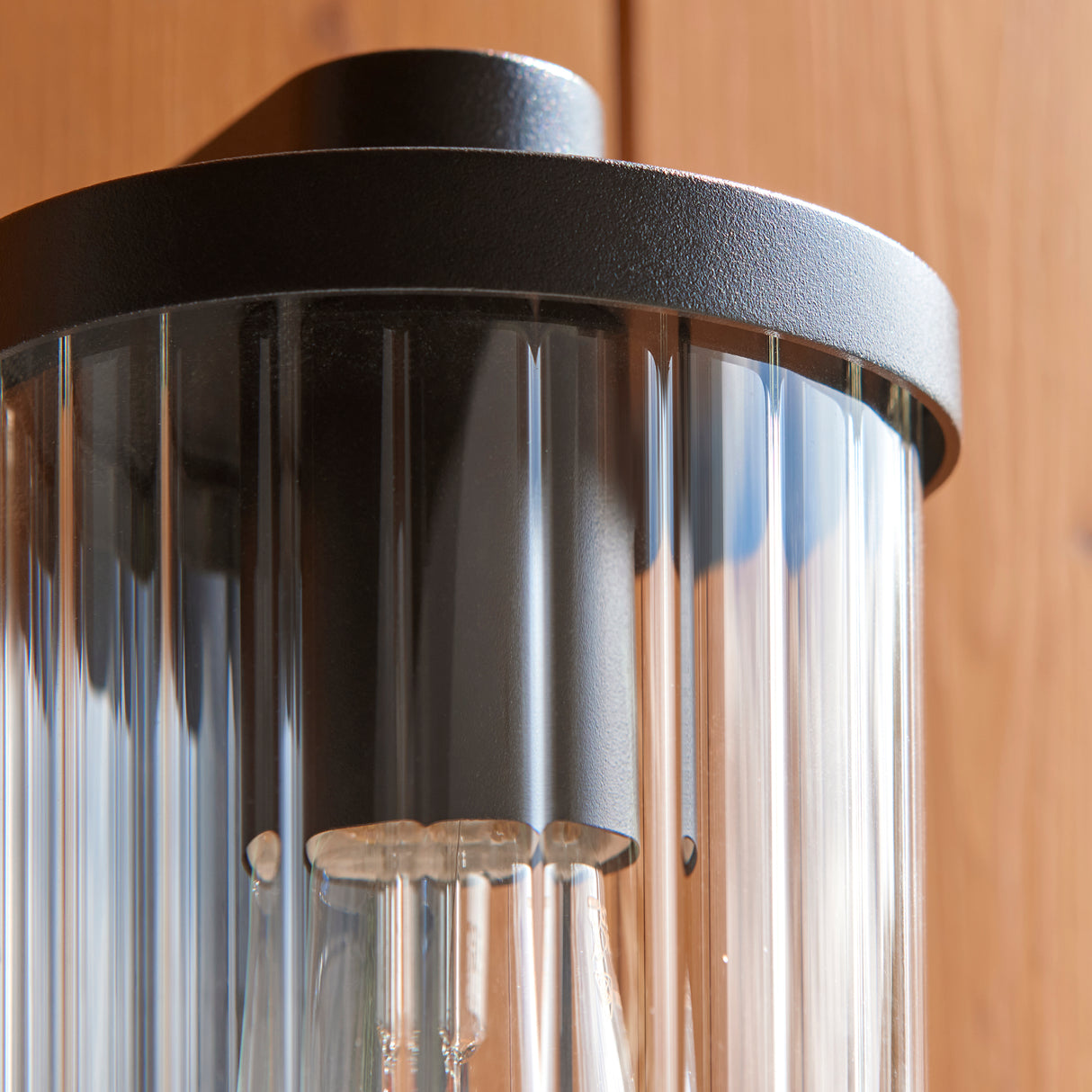 Endon Newcombe PIR Wall Matt black & clear ribbed glass