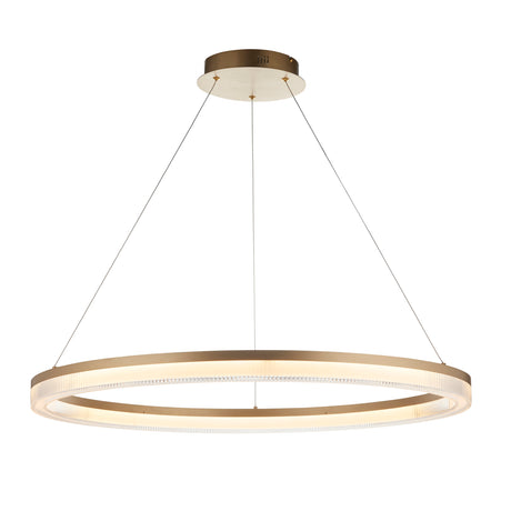 Endon Lansina Hoop Pendant Brushed gold plated finish & opal ribbed acrylic