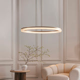Endon Lansina Hoop Pendant Brushed gold plated finish & opal ribbed acrylic